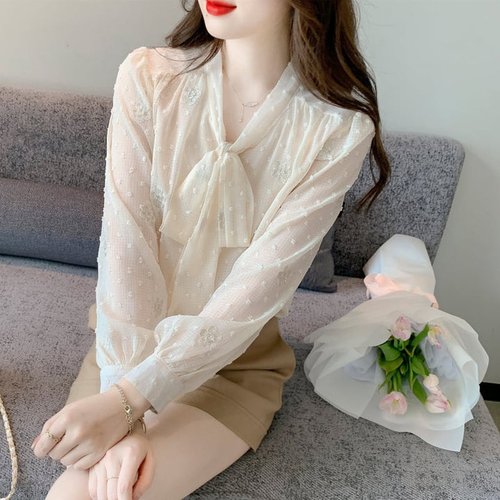 【tops】リボン付きシャツトップス　M28633