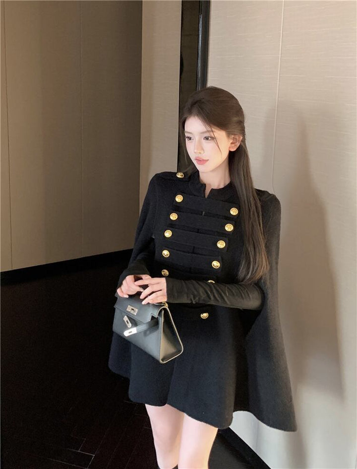【outer】ボタンデザインケープコート　M28333