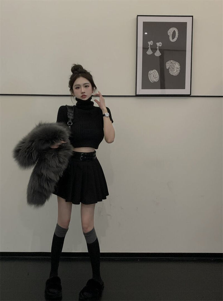 【tops】ハイネックニットTシャツトップス　M28734