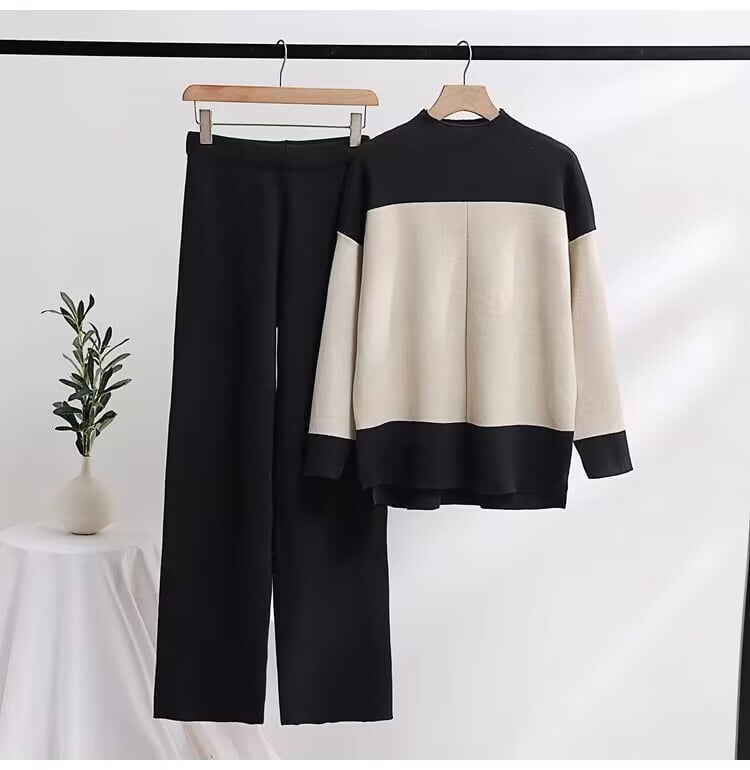 【set】配色ニットトップス+ストレートパンツセット　M17709