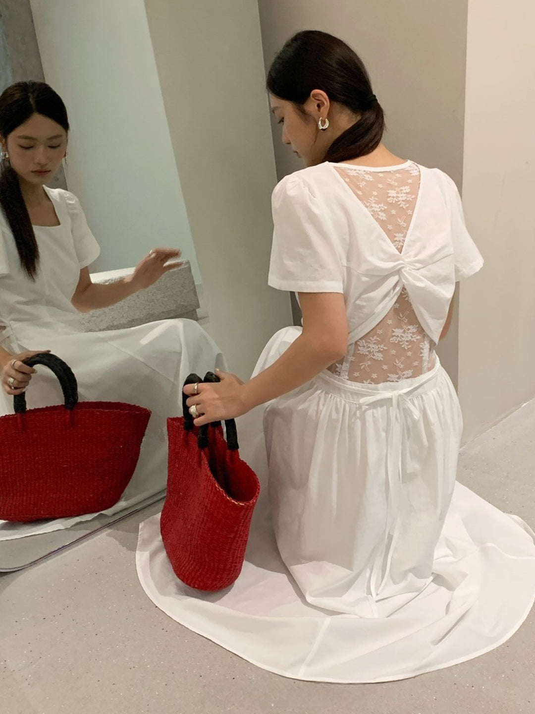 【dress】レースドッキングロングワンピース Q8649