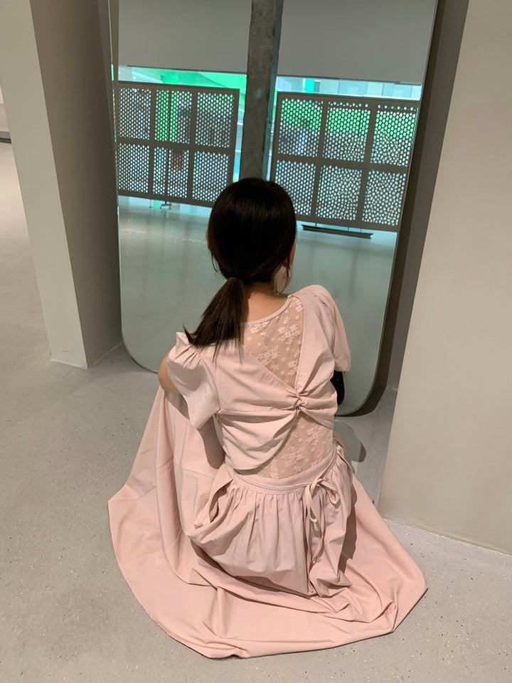 【dress】レースドッキングロングワンピース Q8649