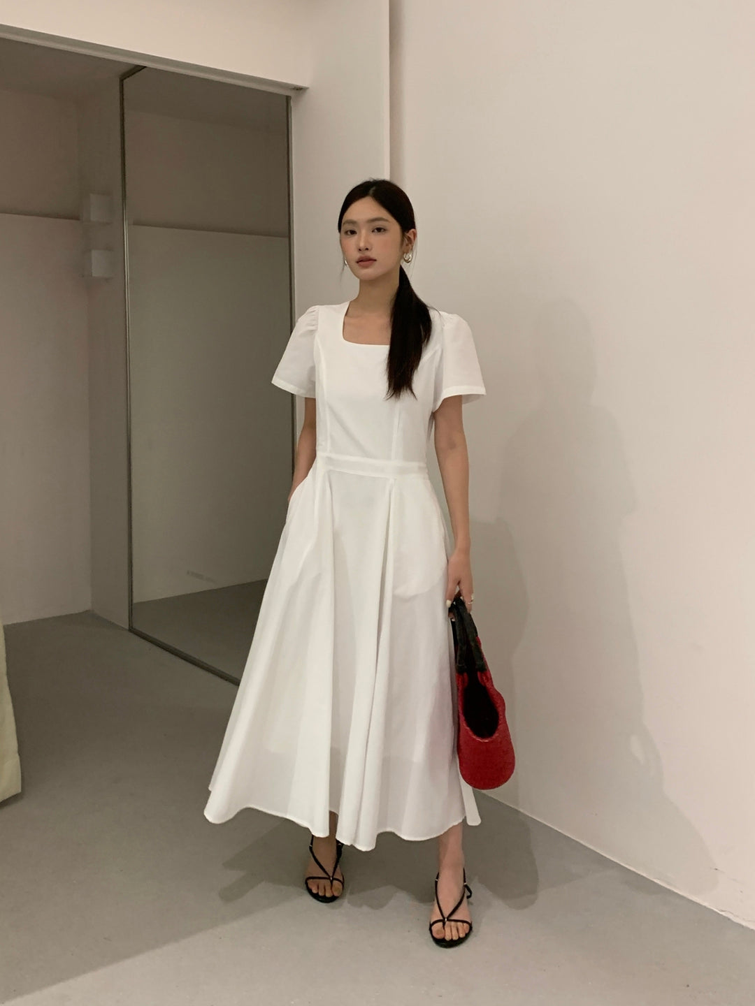 【dress】レースドッキングロングワンピース Q8649