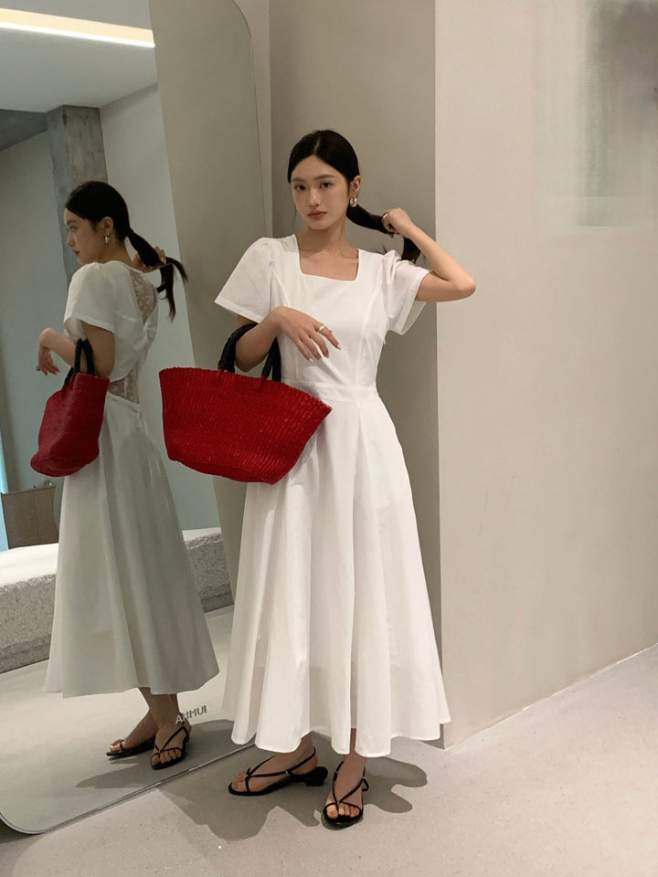 【dress】レースドッキングロングワンピース Q8649
