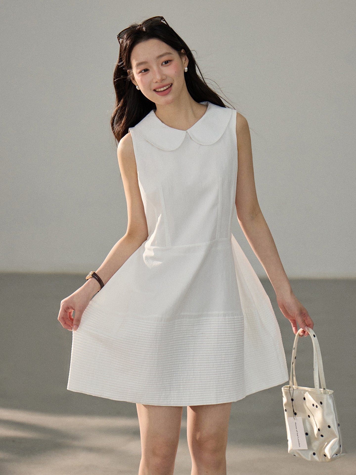 dress】ピーターパンカラーノースリーブワンピース Q8802 – NANASTYLE