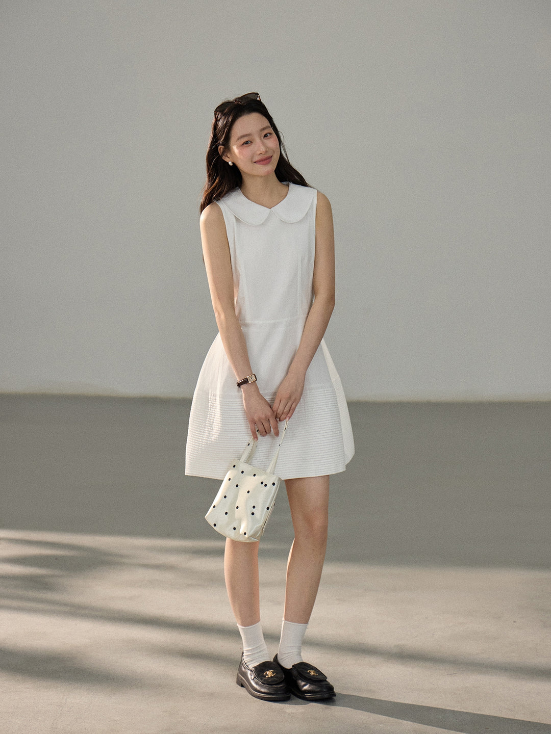 【dress】ピーターパンカラーノースリーブワンピース Q8802