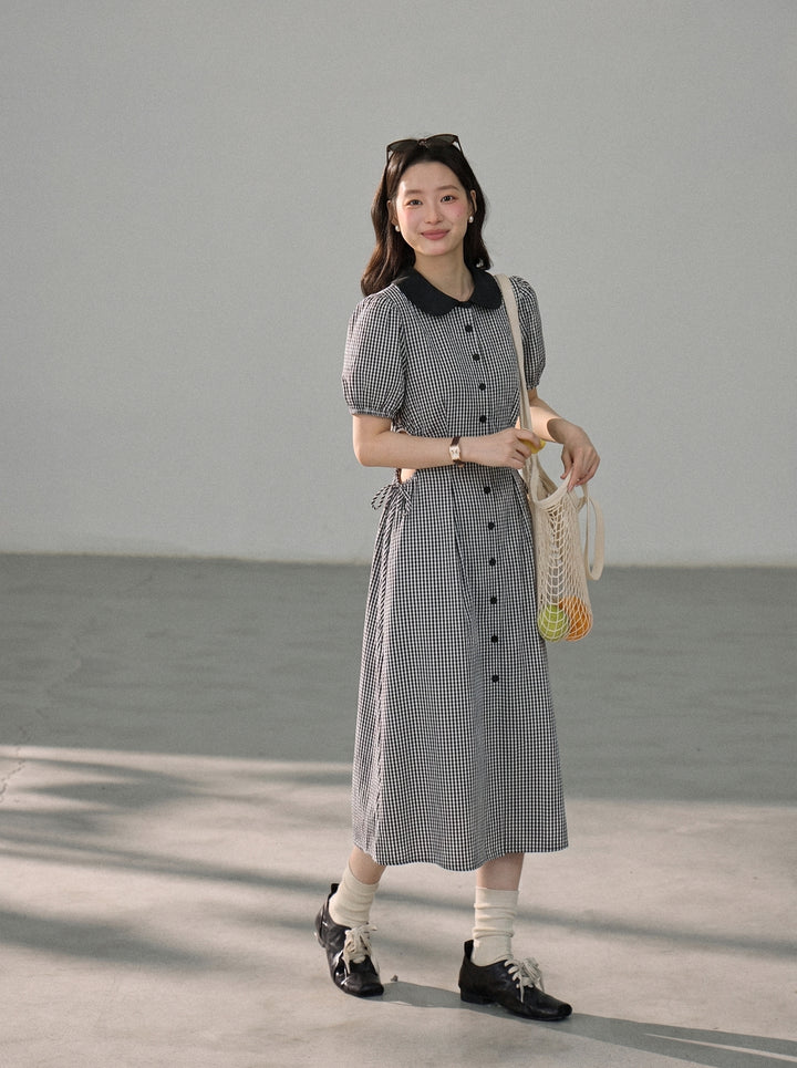 【dress】ピーターパンカラー腰カットロングワンピース Q8803