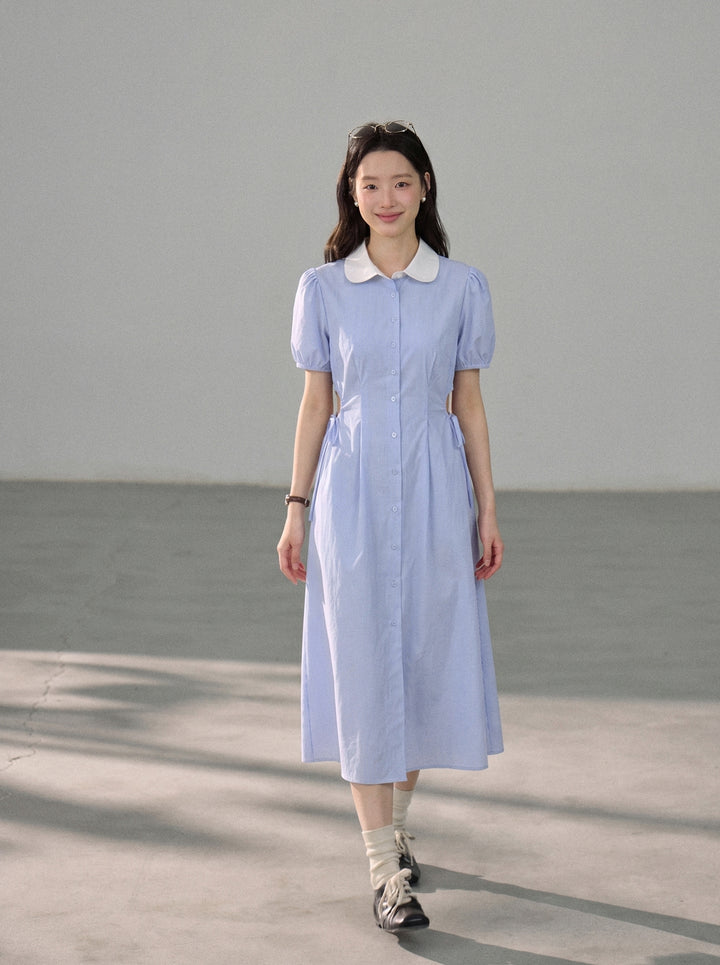 【dress】ピーターパンカラー腰カットロングワンピース Q8803
