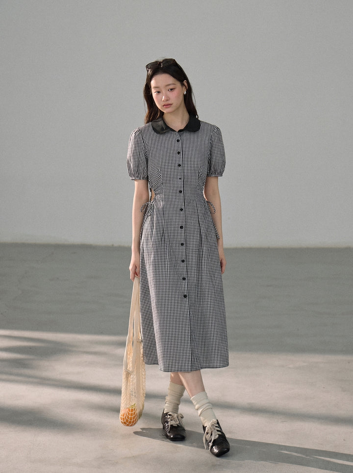 【dress】ピーターパンカラー腰カットロングワンピース Q8803