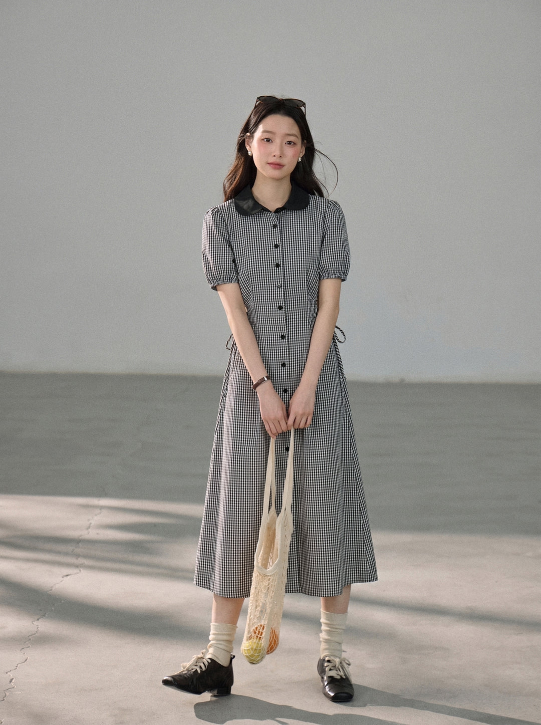 【dress】ピーターパンカラー腰カットロングワンピース Q8803