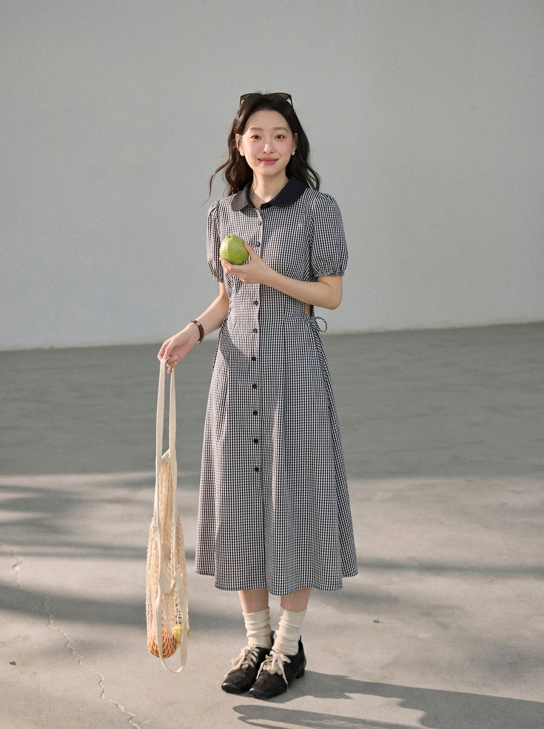 【dress】ピーターパンカラー腰カットロングワンピース Q8803
