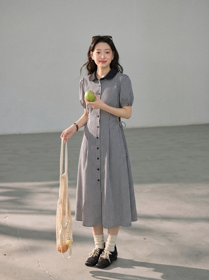 【dress】ピーターパンカラー腰カットロングワンピース Q8803