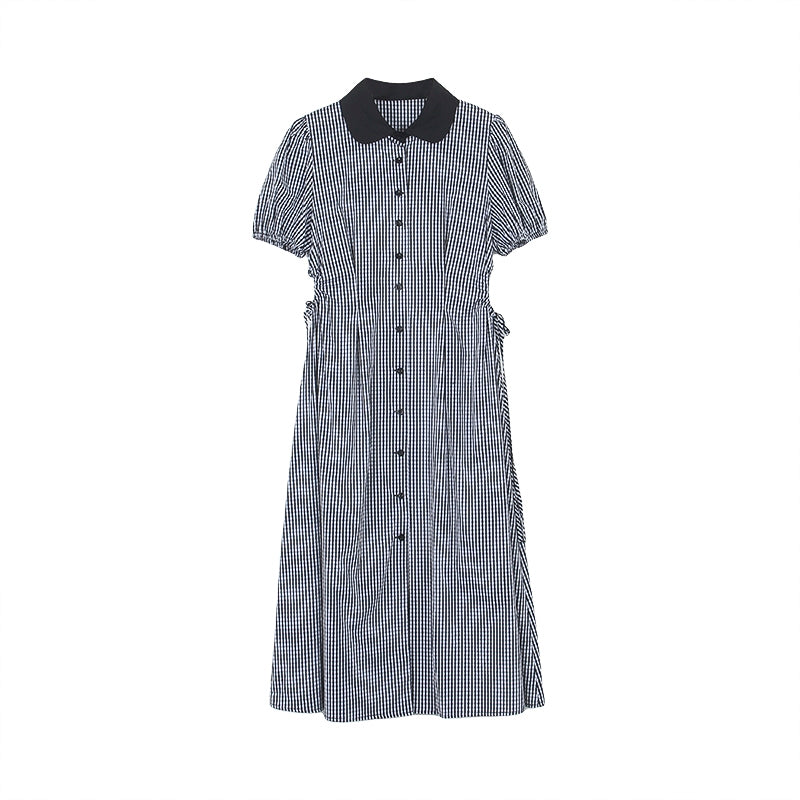 【dress】ピーターパンカラー腰カットロングワンピース Q8803