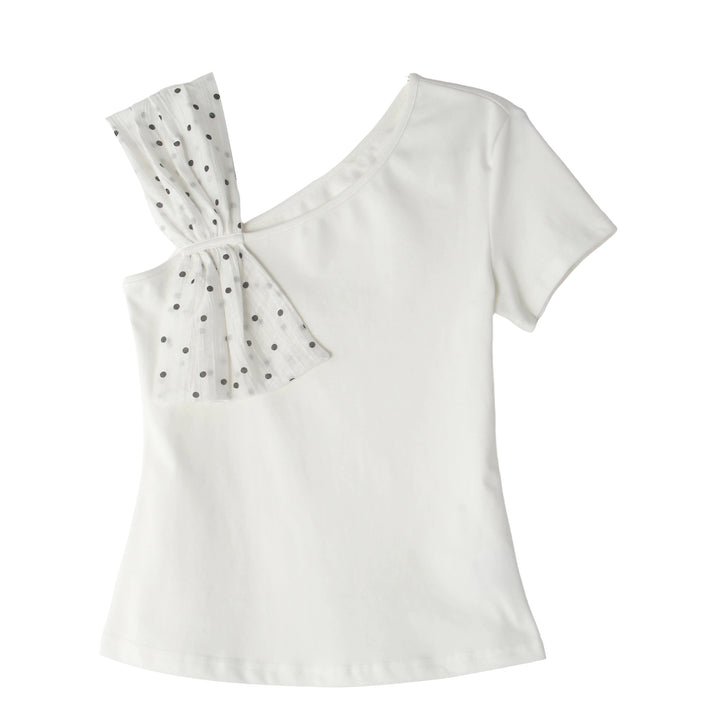 【tops】ドット柄ドッキングトップス Q8809