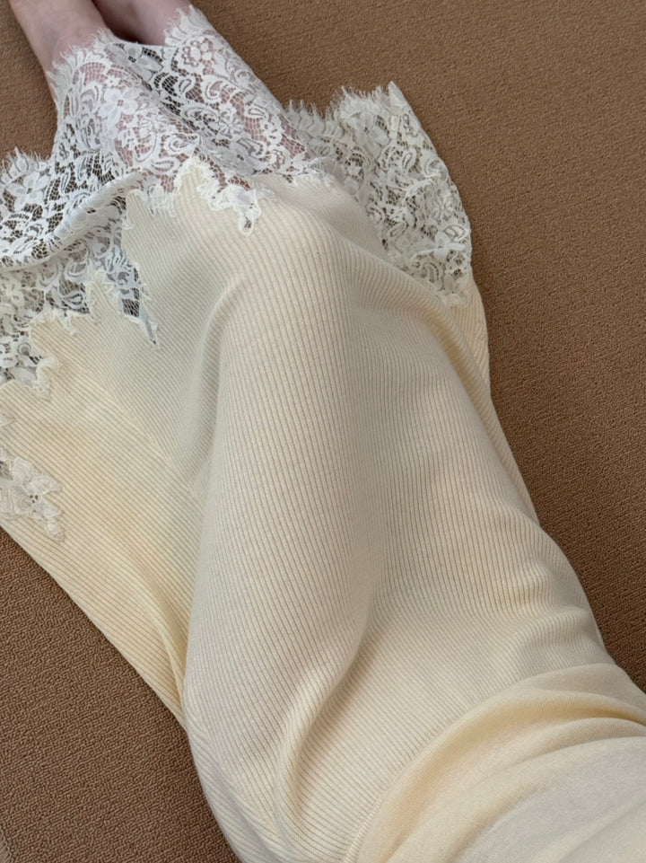 【bottoms】レースドッキングニットロングスカート Q9149