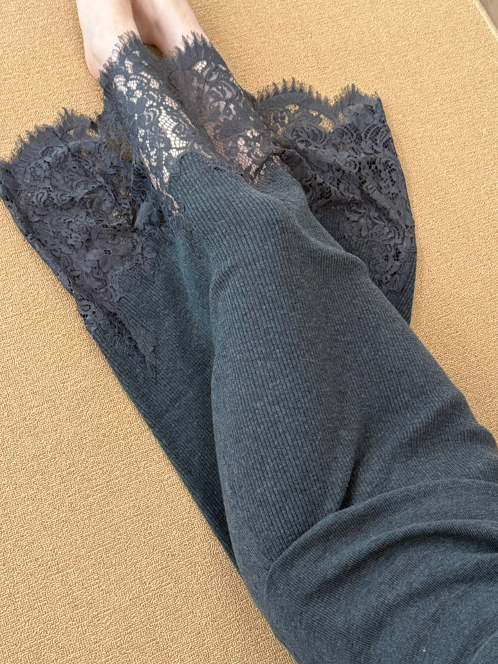 【bottoms】レースドッキングニットロングスカート Q9149