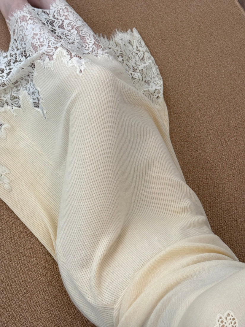 【bottoms】レースドッキングニットロングスカート Q9149