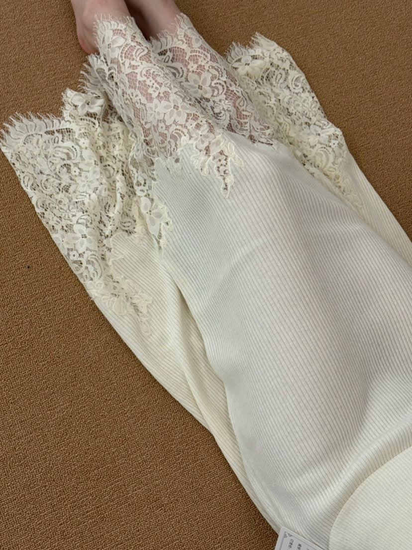 【bottoms】レースドッキングニットロングスカート Q9149