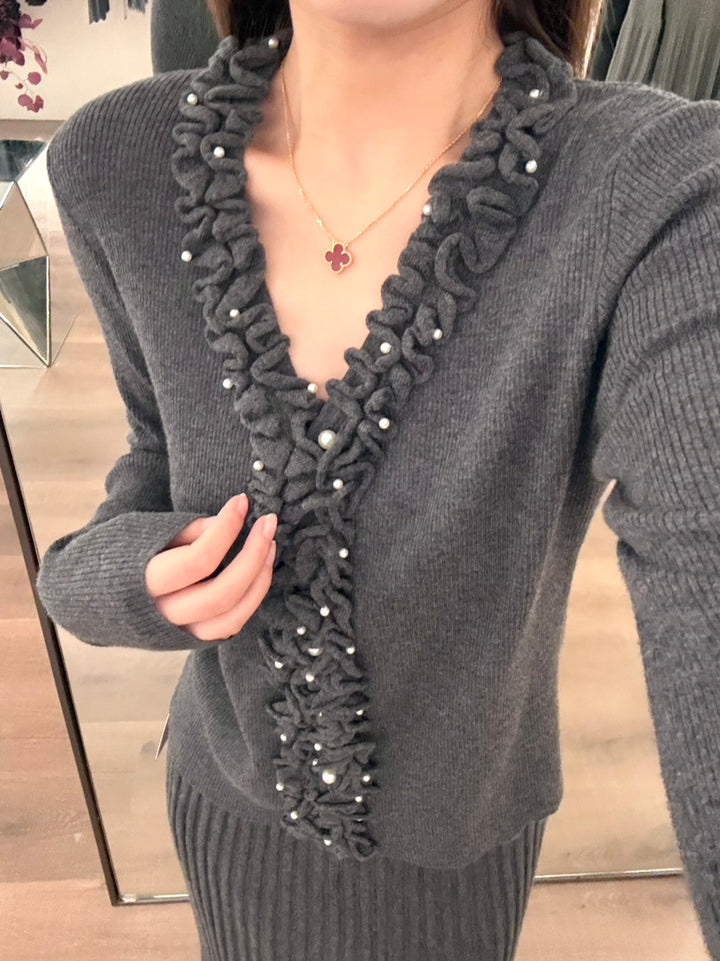 【tops】ギャザーフリルニットトップス Q9153