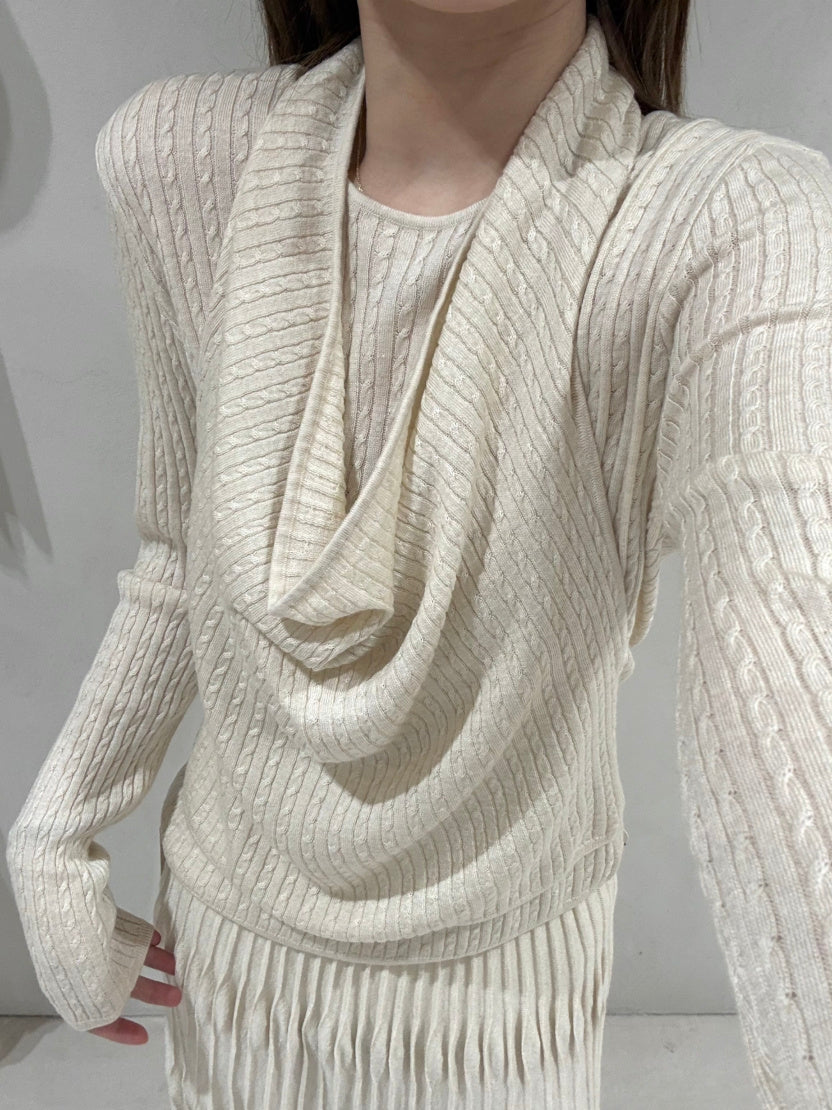 【tops】ドレープドネックニットトップス Q9156