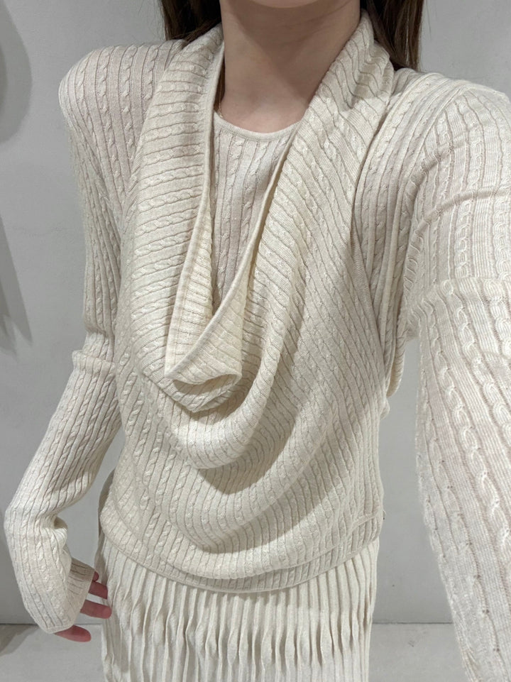 【tops】ドレープドネックニットトップス Q9156