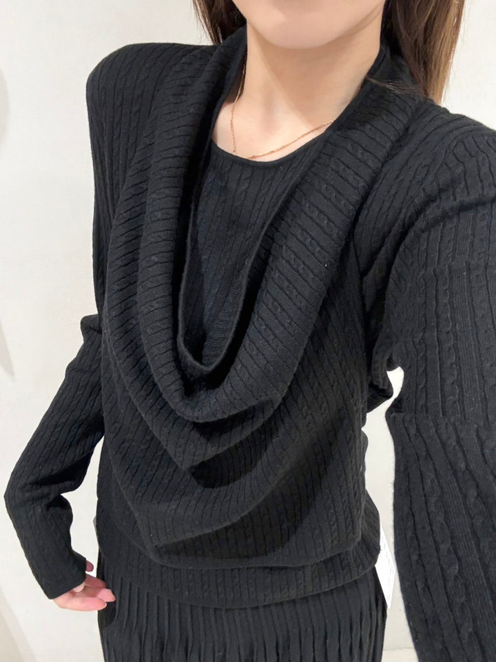 【tops】ドレープドネックニットトップス Q9156