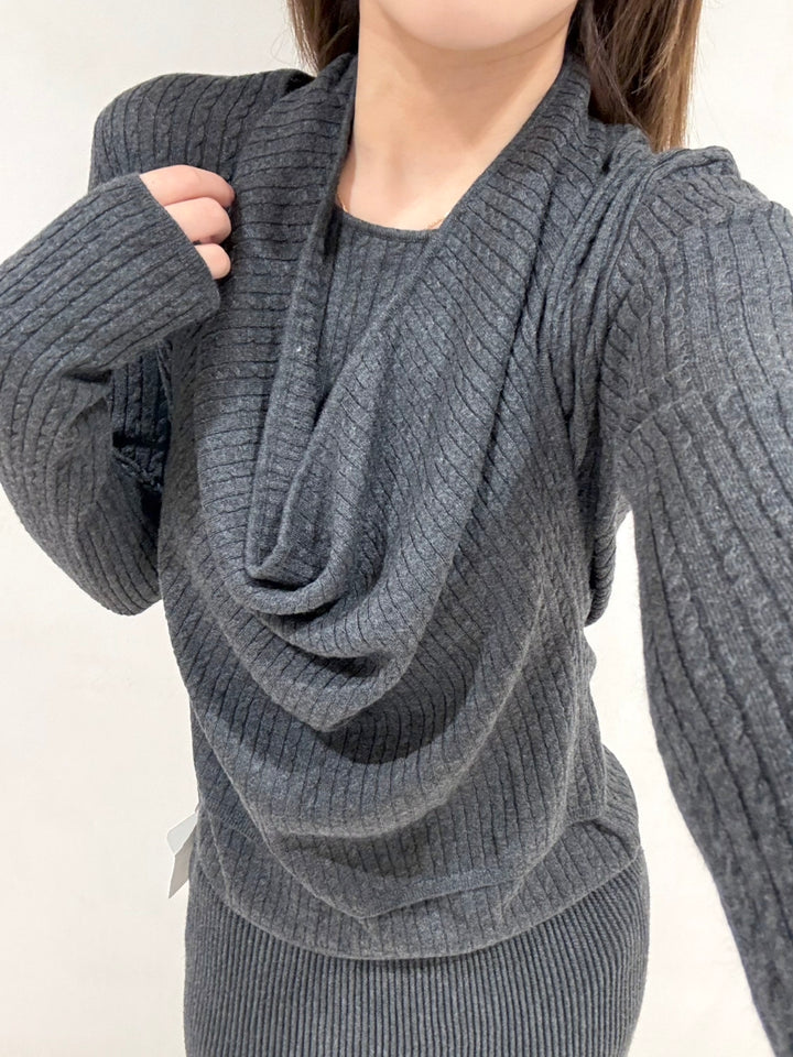 【tops】ドレープドネックニットトップス Q9156