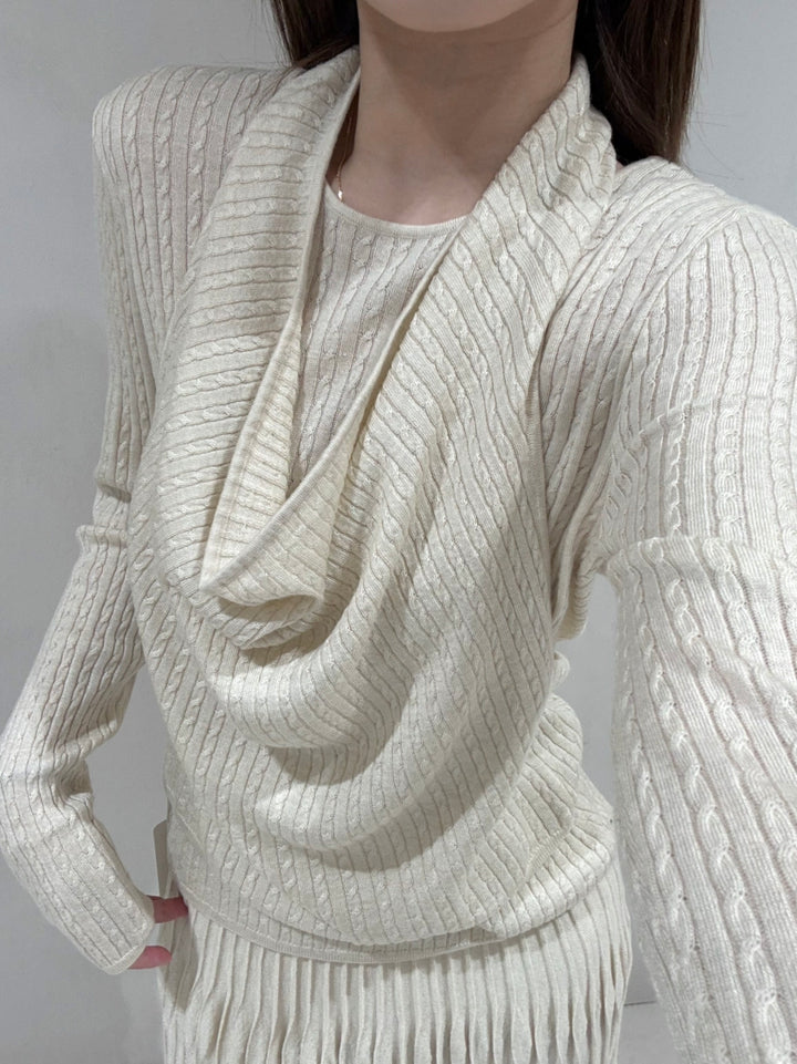 【tops】ドレープドネックニットトップス Q9156