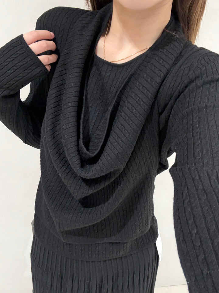 【tops】ドレープドネックニットトップス Q9156