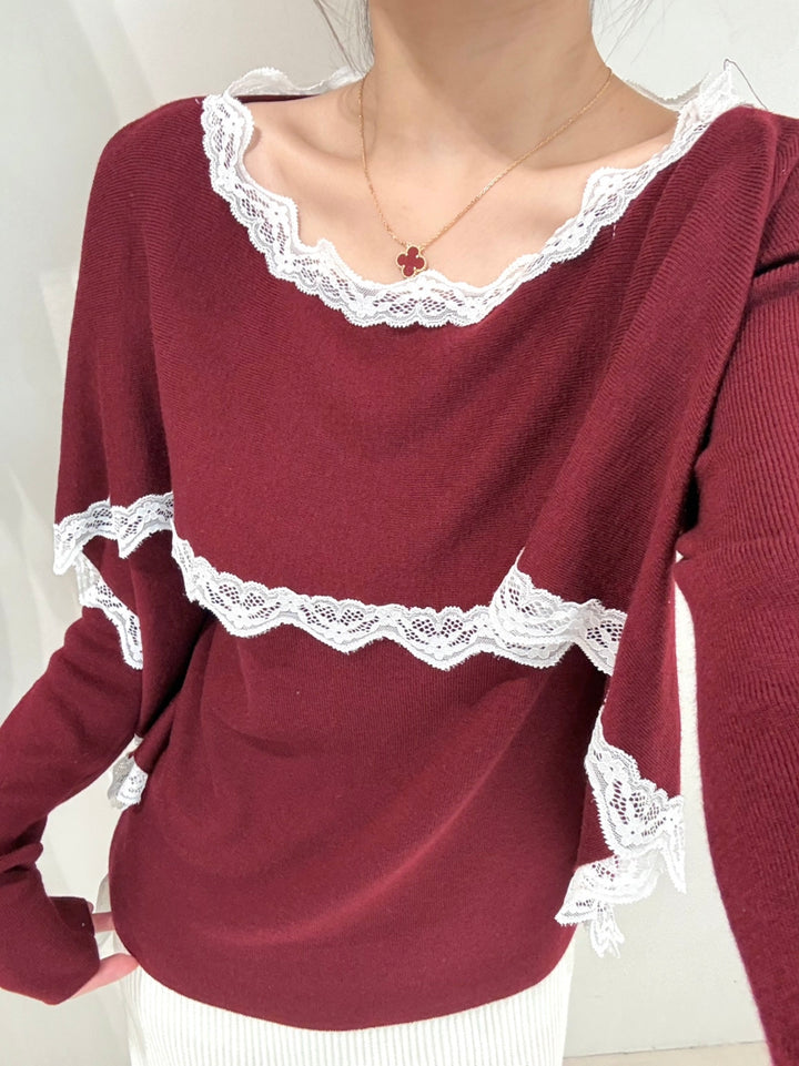 【tops】レースドッキングニットトップス Q9158