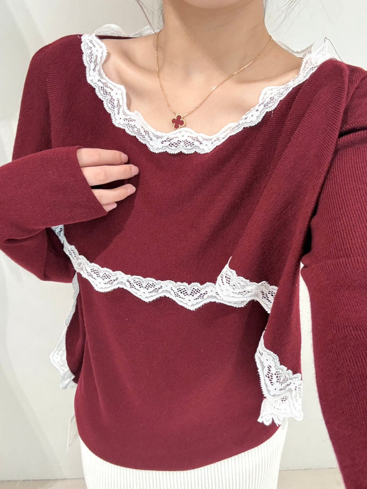 【tops】レースドッキングニットトップス Q9158