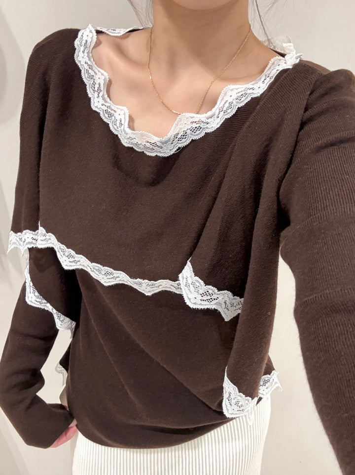 【tops】レースドッキングニットトップス Q9158