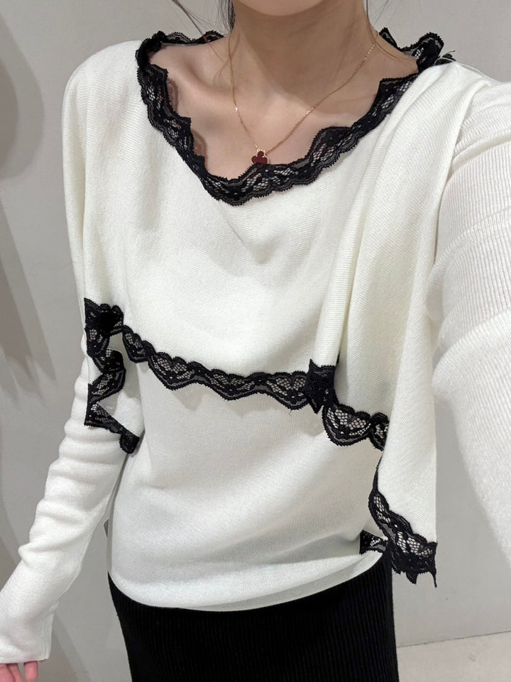 【tops】レースドッキングニットトップス Q9158