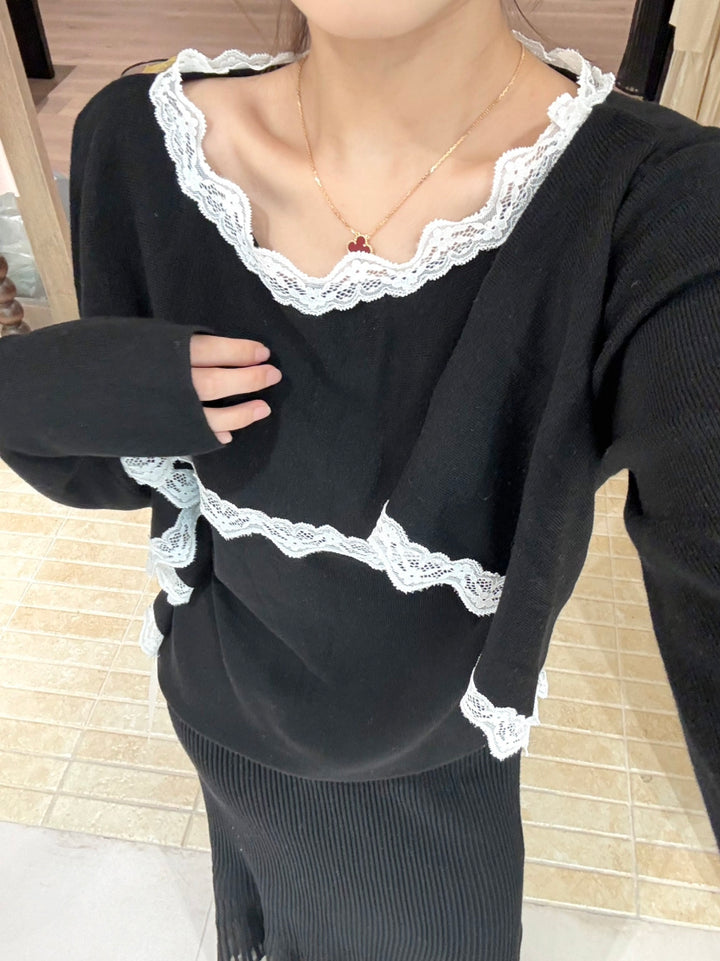 【tops】レースドッキングニットトップス Q9158