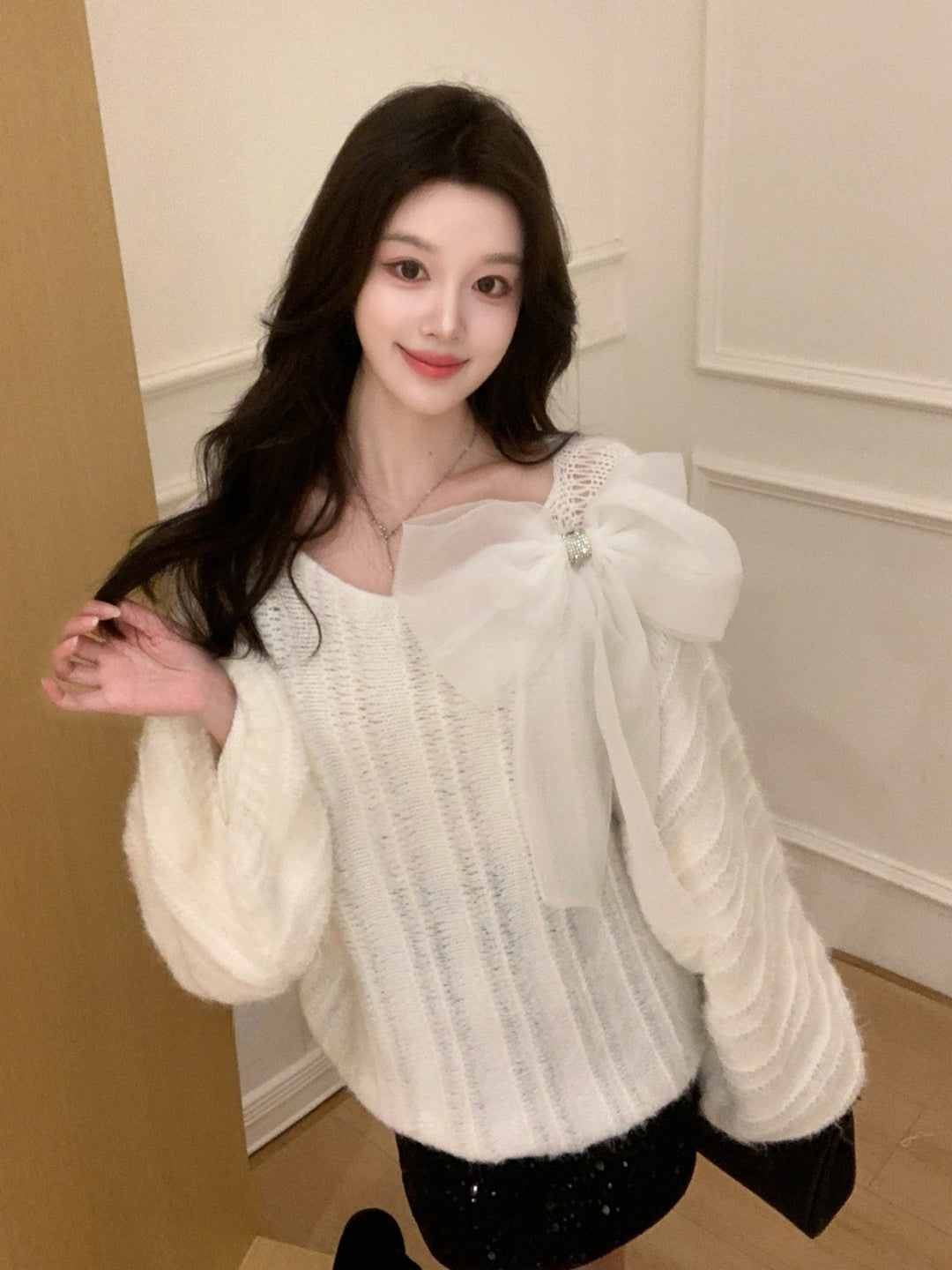 【tops】ビッグリボンニットトップス Q9248
