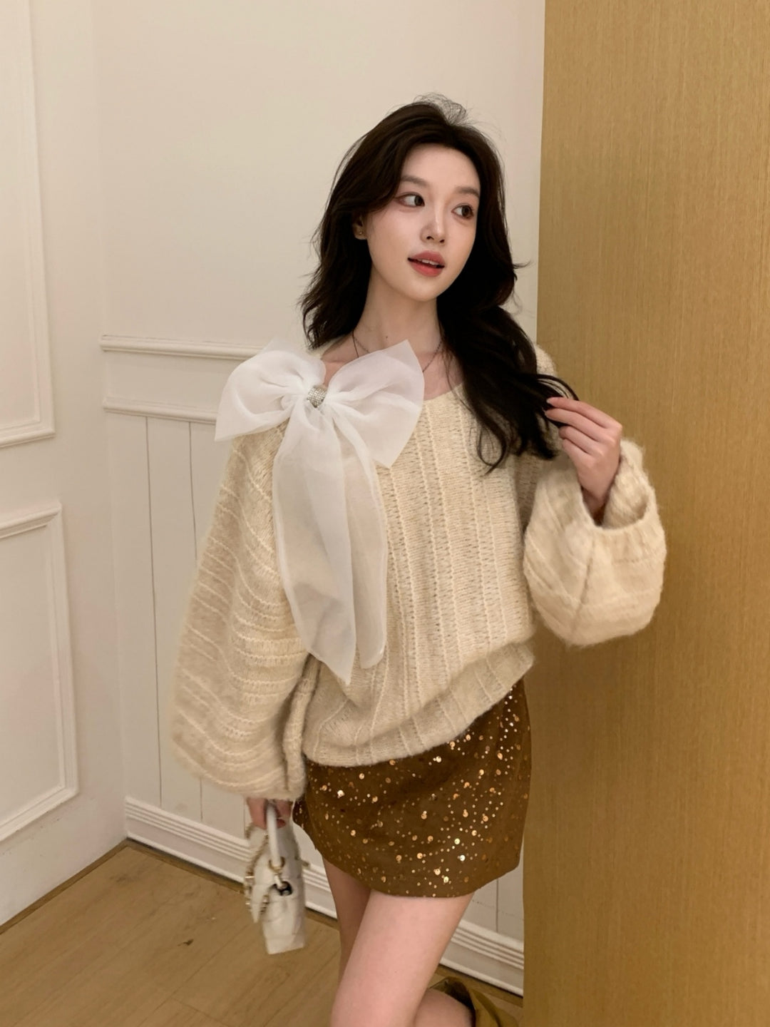 【tops】ビッグリボンニットトップス Q9248