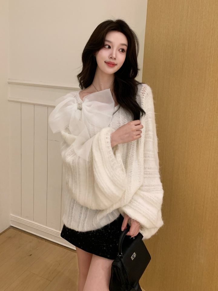 【tops】ビッグリボンニットトップス Q9248