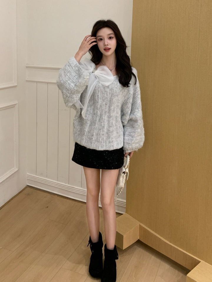 【tops】ビッグリボンニットトップス Q9248