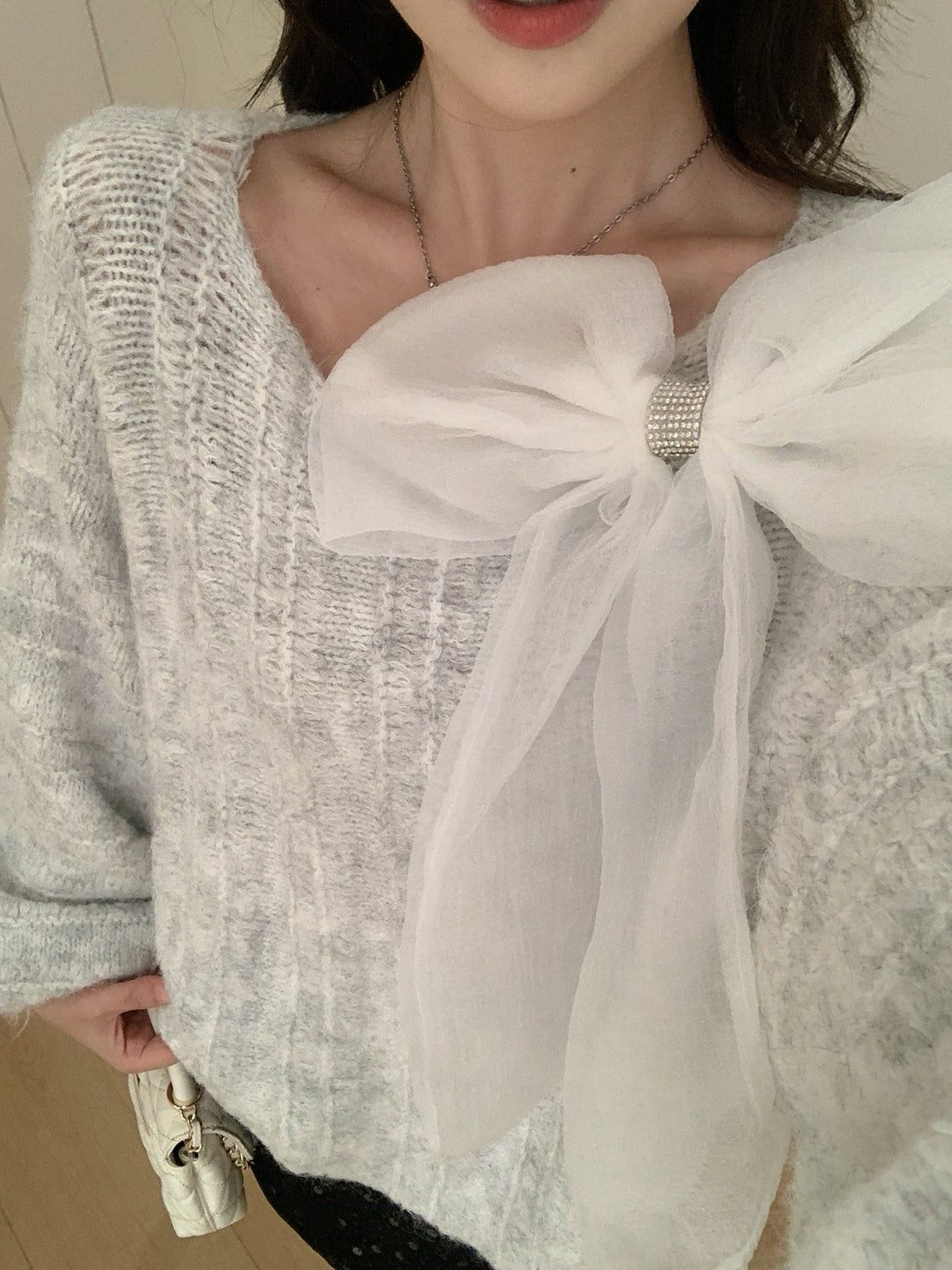 【tops】ビッグリボンニットトップス Q9248