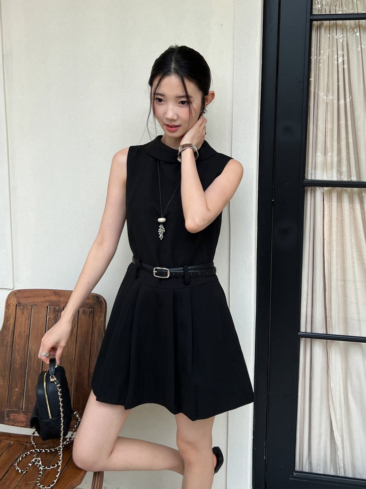 【dress】ベルト付きノースリーブミニワンピース Q8669