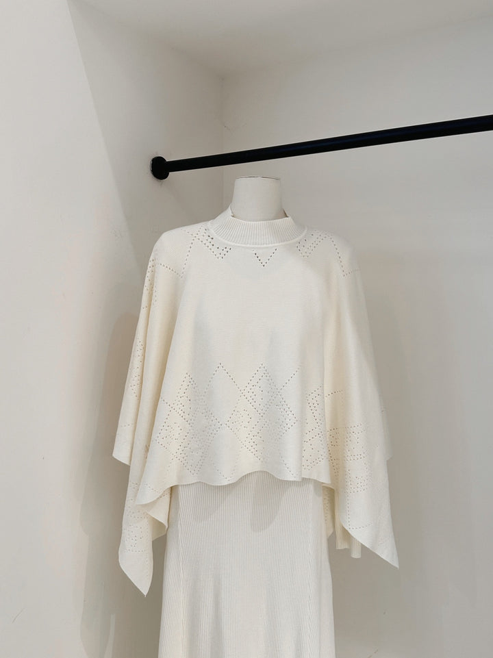 【set】ニットケープトップス×ロングニットワンピースセット Q9261