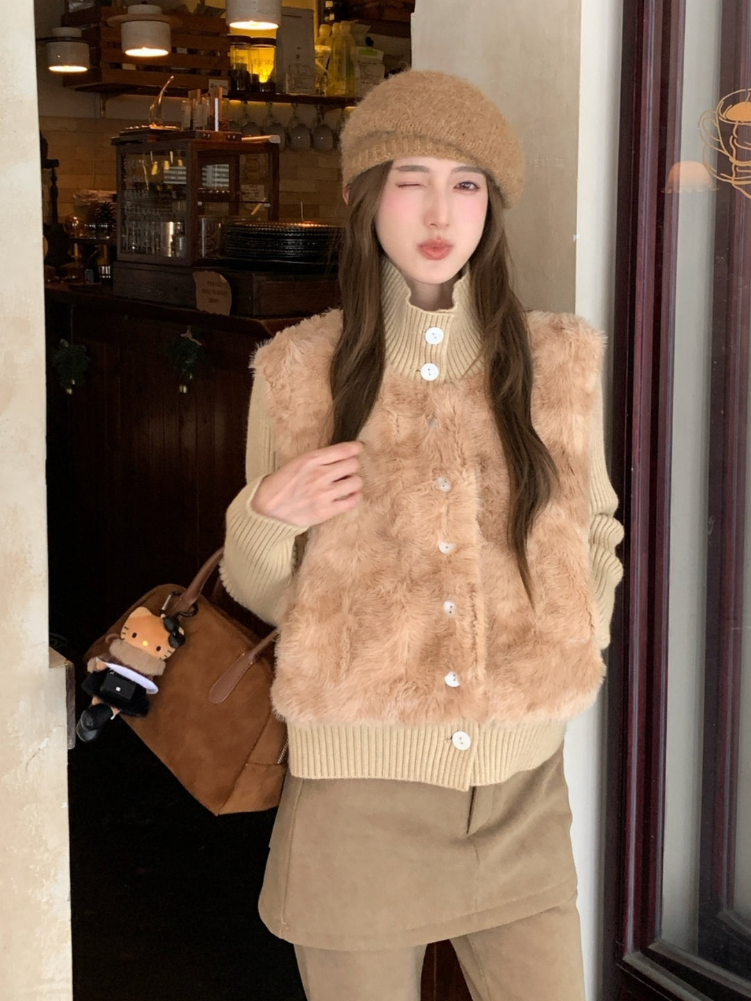 【outer】ファードッキングニットカーディガン Q9268
