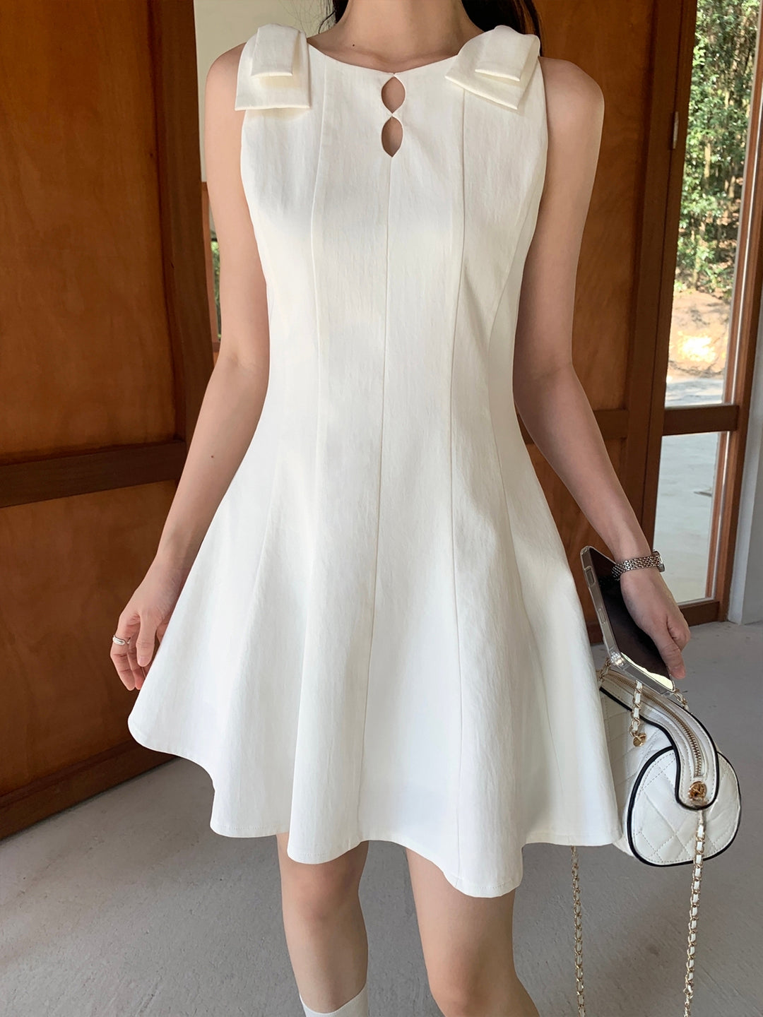 【dress】リボン付きミニベストワンピース Q8667