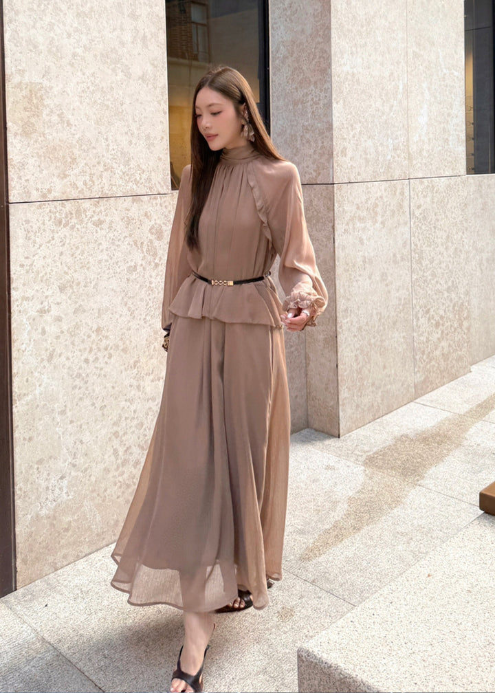 【dress】ベルト付きバックリボンロングワンピース Q8984