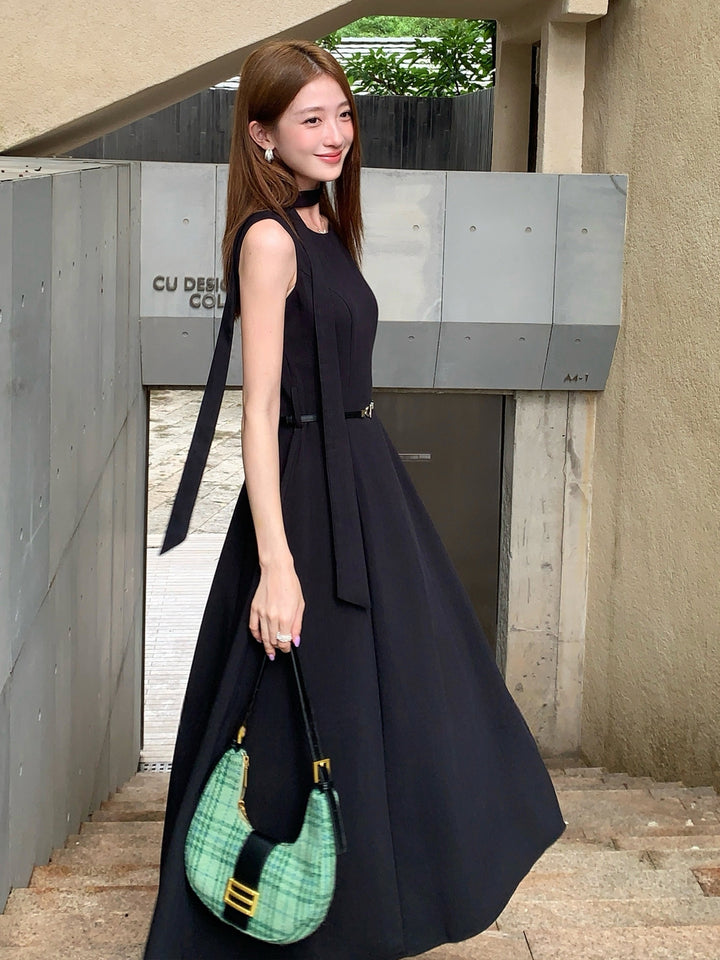【dress】ベルト付きノースリーブロングワンピース Q8981