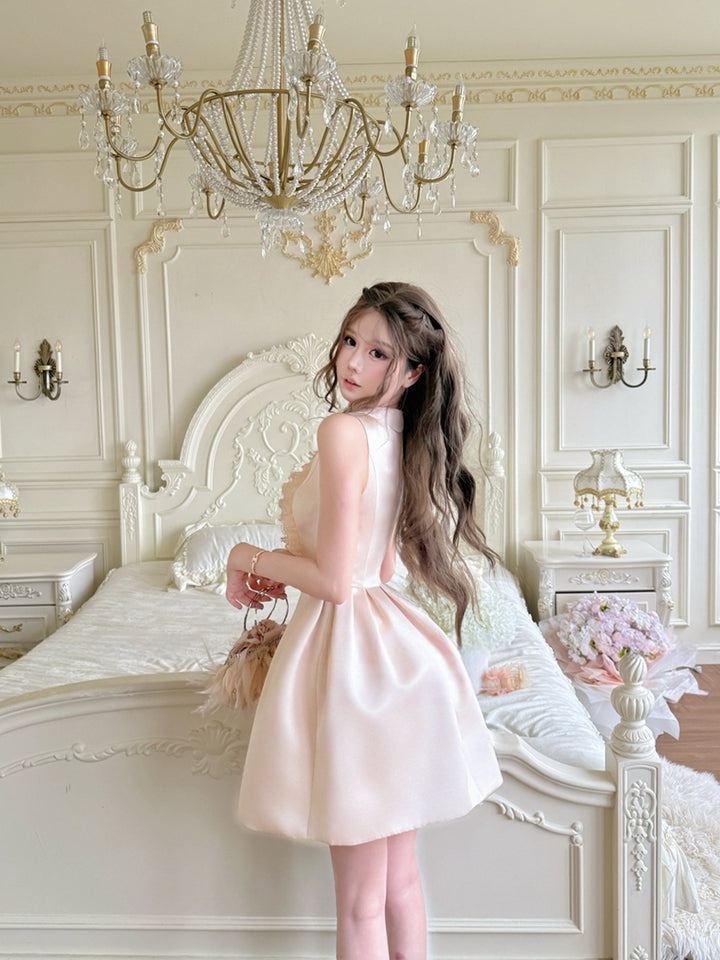 【dress】ノースリーブレースギャザーフリルワンピース Q8700