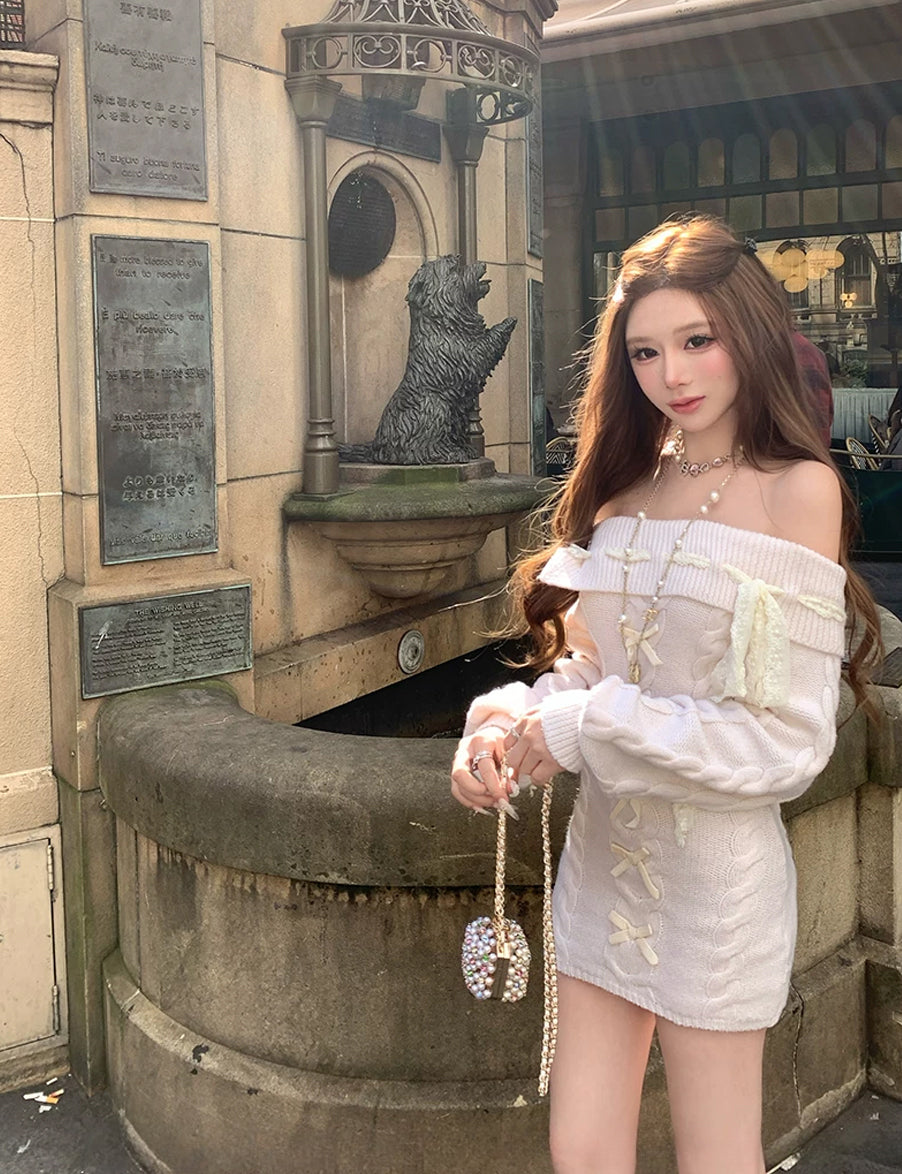 【dress】オフショルダーニットワンピース Q9226