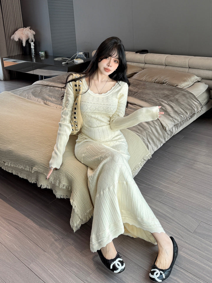 【dress】ロングアイレットニットワンピース Q9189