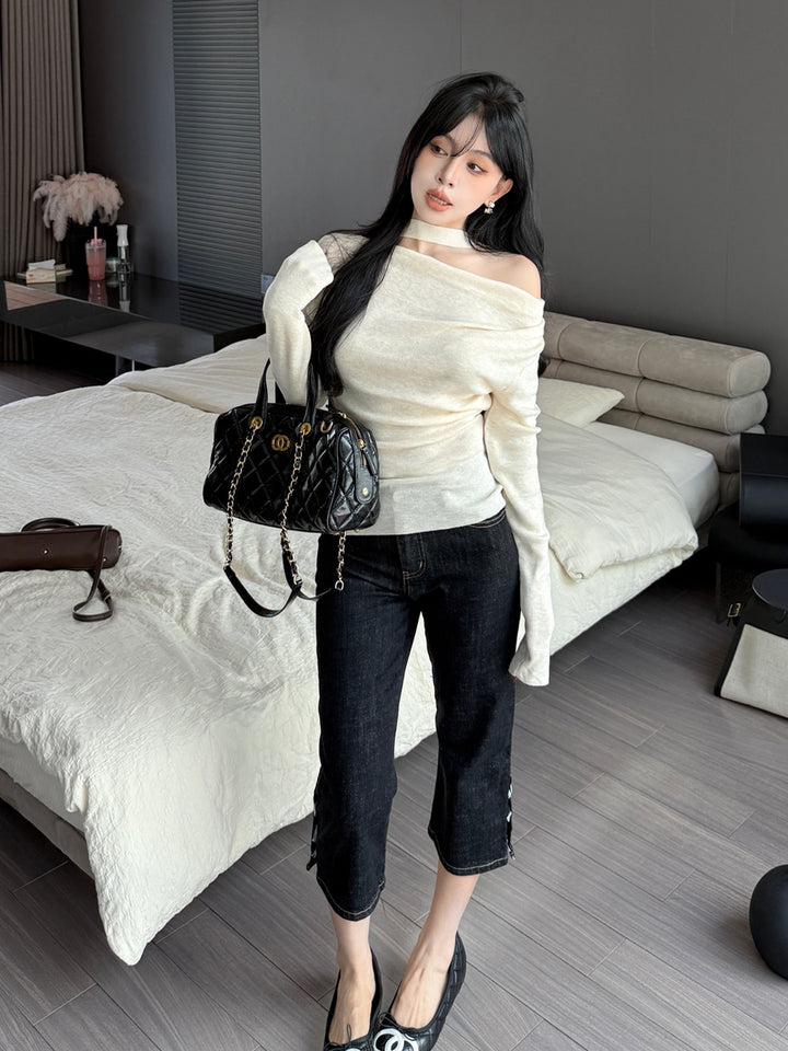 【tops】スカーフ付きニットトップス Q9217