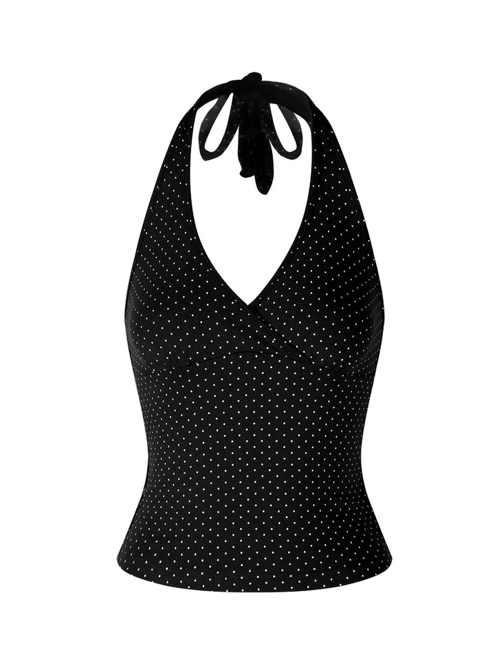 【tops】ドット柄ホルターネックトップス Q8642